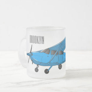 Fixed-wing aircraft cartoon illustration frosted glass coffee mug