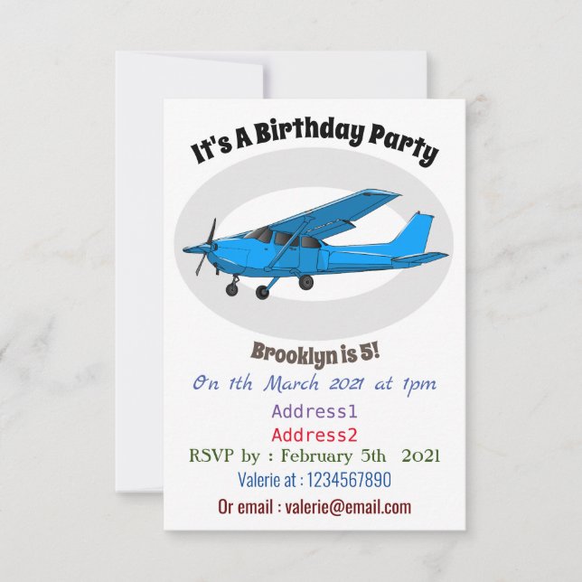 Fixed-wing aircraft cartoon illustration invitation (Front)