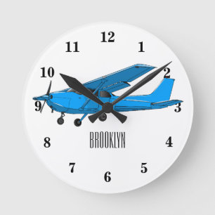 Fixed-wing aircraft cartoon illustration round clock