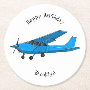Fixed-wing aircraft cartoon illustration round paper coaster