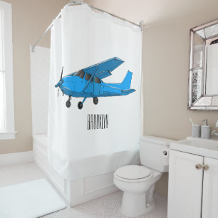Fixed-wing aircraft cartoon illustration shower curtain