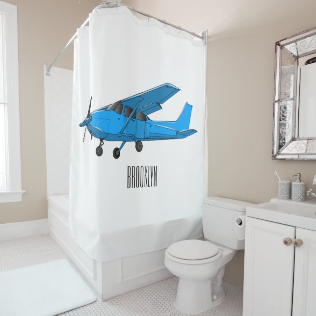 Fixed-wing aircraft cartoon illustration shower curtain (In Situ)