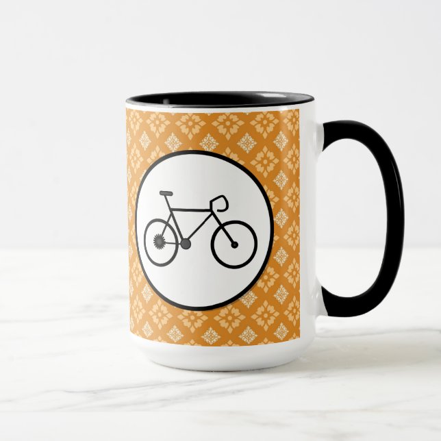 Fixie Bike Fixed Gear Bicycle on Orange Pattern Mug (Right)