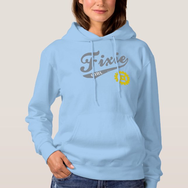 Fixie Girl, Bike design gray/yellow Hoodie (Front)
