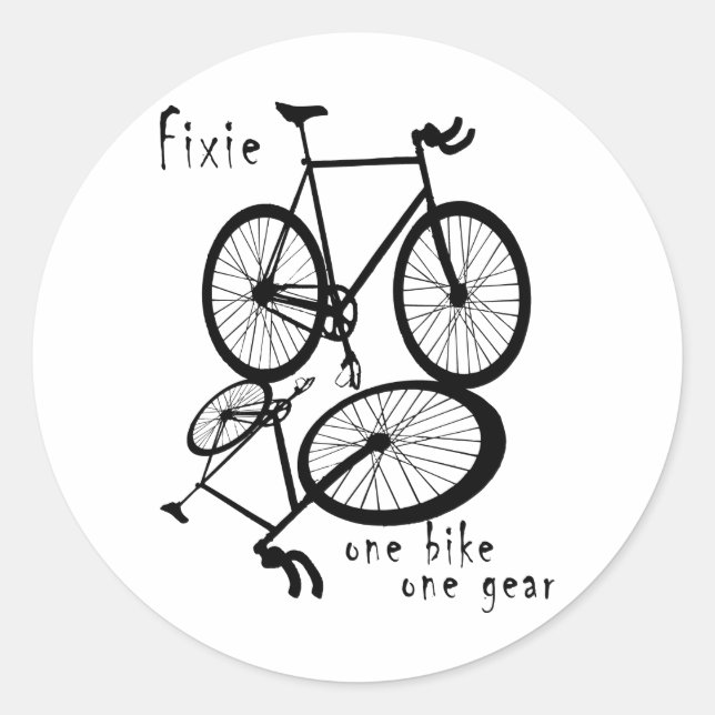 Fixie - one bike one gear classic round sticker (Front)