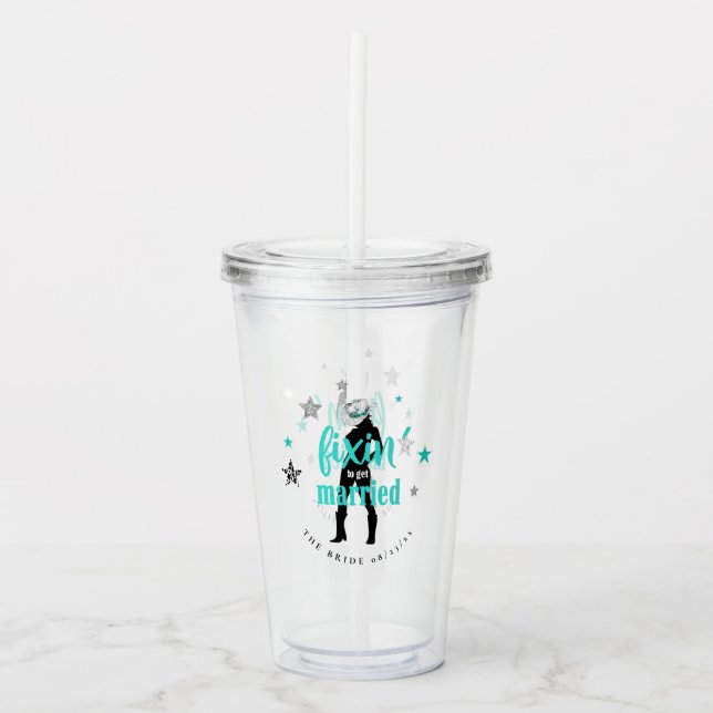 Fixin' The Bride Disco Bachelorette Teal ID925 Acrylic Tumbler (Front)