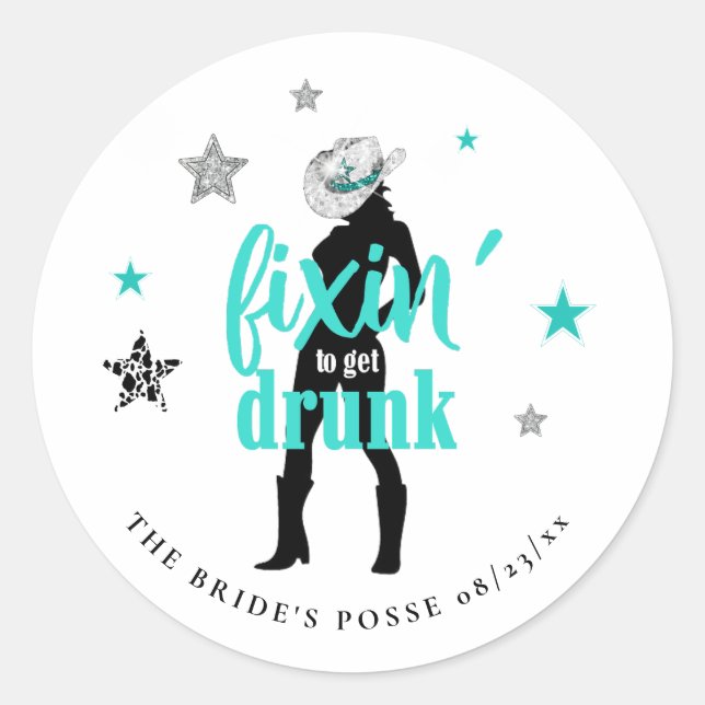 Fixin' The Posse Disco Bachelorette Teal ID925 Classic Round Sticker (Front)