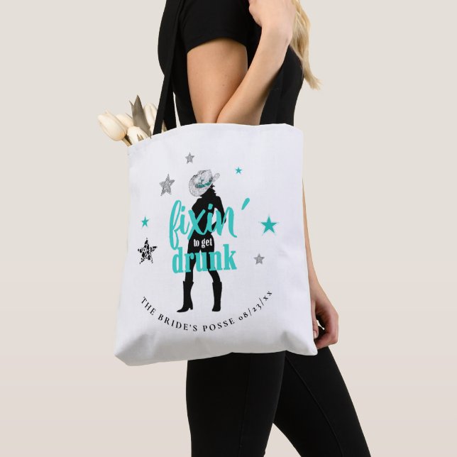 Fixin' The Posse Disco Bachelorette Teal ID925 Tote Bag (Close Up)