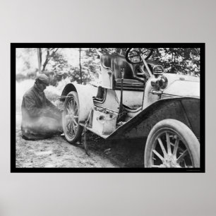 Fixing a Flat Tire on a Buick Roadster 1909 Poster