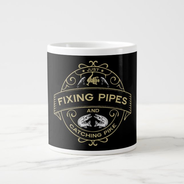Fixing Pipes & Catching Pike Large Coffee Mug (Front)