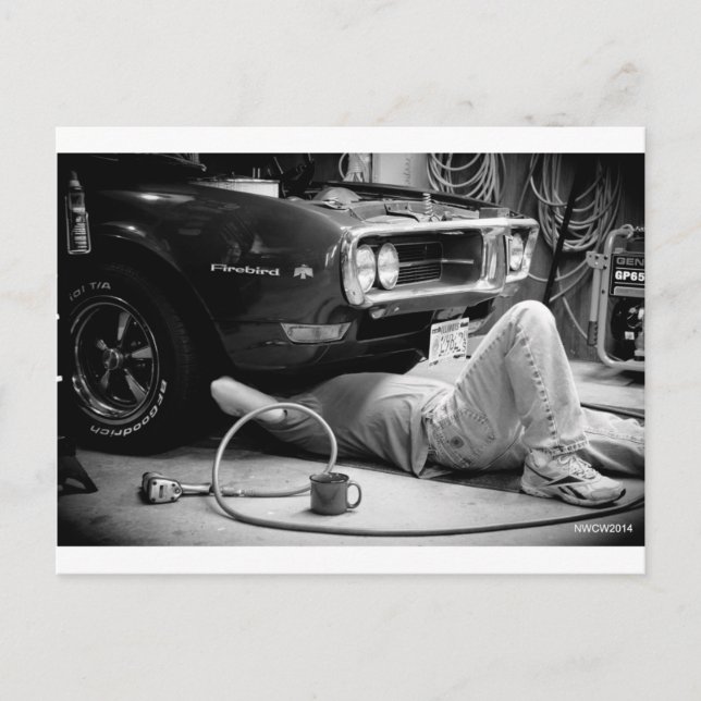 Fixing the muscle car! postcard (Front)