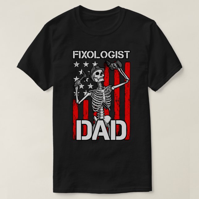 Fixologist Dad Skeleton USA Flag Woodworking Carpe T-Shirt (Design Front)