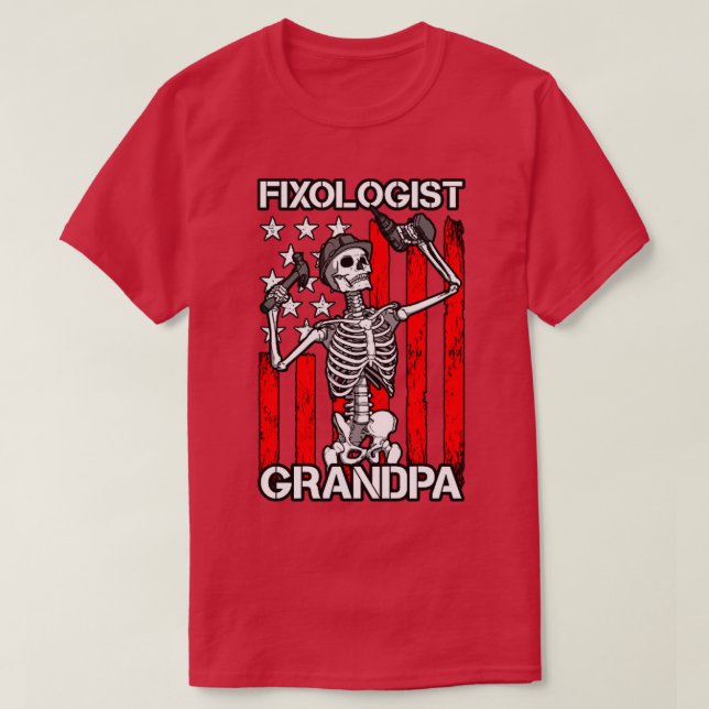 Fixologist Grandpa Skeleton USA Flag Woodworking C T-Shirt (Design Front)