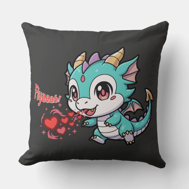 Fiyaaah Cute Baby Dragon Chibi Anime Kawaii Heart Cushion (Front)
