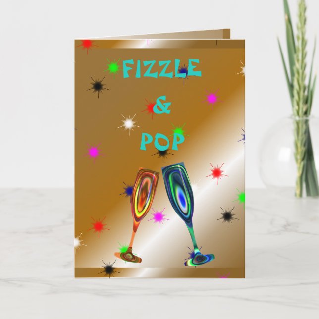 fizzle & pop shiny gold  wine glasses Anniversary Holiday Card (Front)