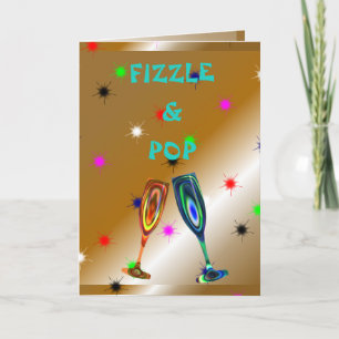 fizzle & pop shiny gold  wine glasses Anniversary Holiday Card