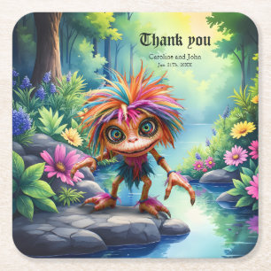 Fizzwiggle the Rainbow Mischief Sprite. Square Paper Coaster