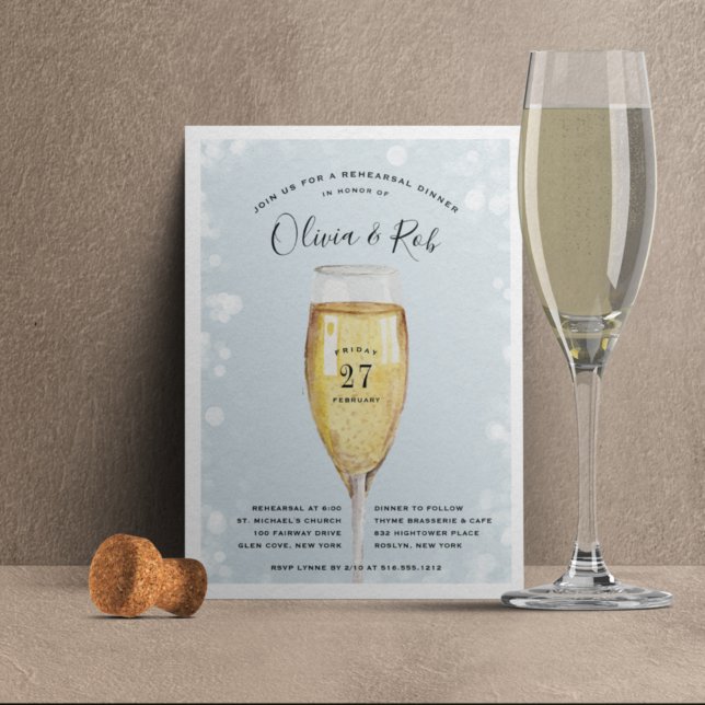 Fizzy Pop | Champagne Glass Rehearsal Dinner Invitation (Creator Uploaded)