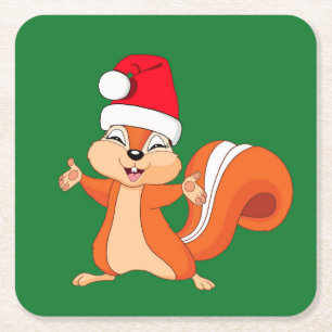 Fizzy the Playful Squirrel at Christmas Square Paper Coaster