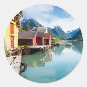 Fjaerlandsfjord fjord landscape in Norway Classic Round Sticker