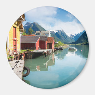 Fjaerlandsfjord fjord landscape in Norway Magnet