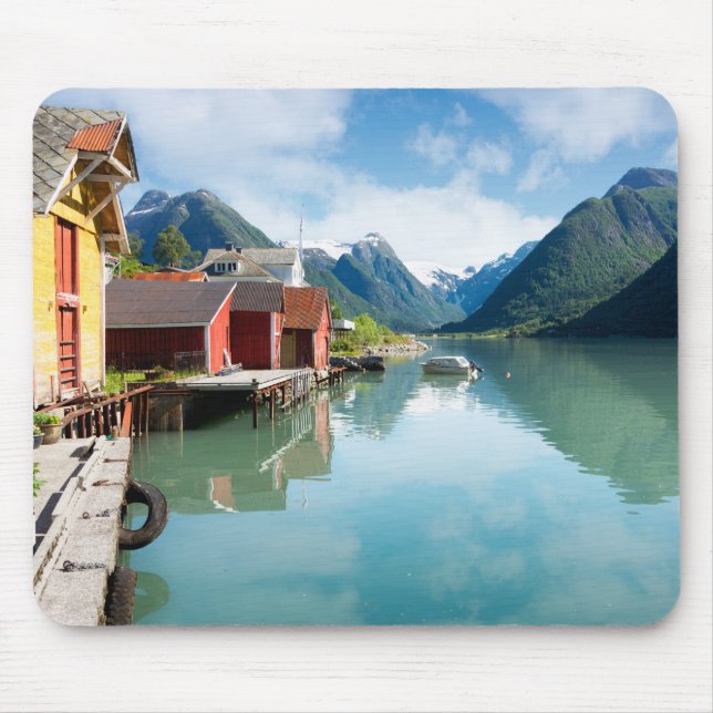 Fjaerlandsfjord fjord landscape in Norway Mouse Mat (Front)