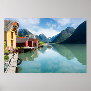 Fjaerlandsfjord fjord landscape in Norway Poster