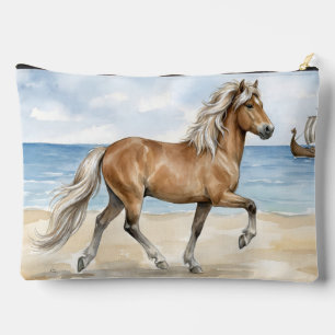 Fjara Icelandic Horse watercolor on the Beach Accessory Pouch
