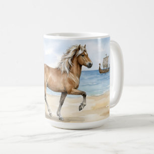 Fjara Icelandic Horse watercolor on the Beach Coffee Mug