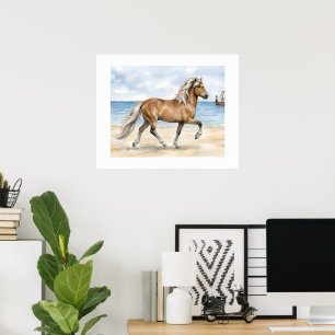 Fjara Icelandic Horse watercolor on the Beach Poster