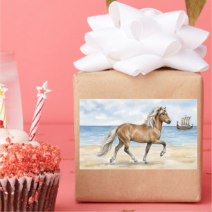 Fjara Icelandic Horse watercolor on the Beach Rectangular Sticker