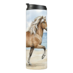 Fjara Icelandic Horse watercolor on the Beach Thermal Tumbler