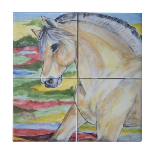 Fjord Horse Pony Mural Design Stylised Landscape Tile (Front)