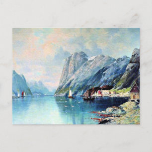 Fjord in Norway, fine art painting, Postcard