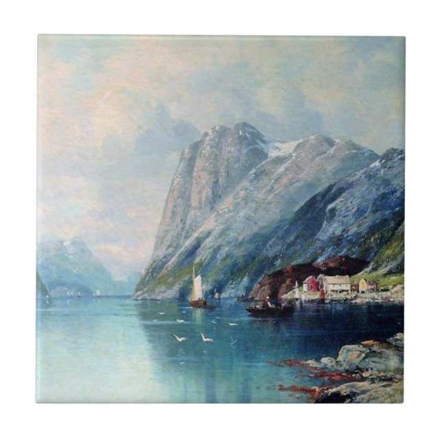 Fjord in Norway - Lev Lagorio artwork Tile (Front)