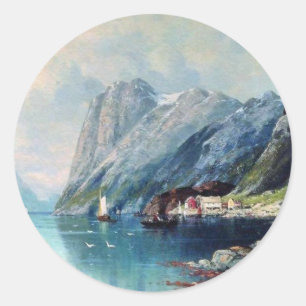 Fjord in Norway painting by Lev Lagorio Classic Round Sticker