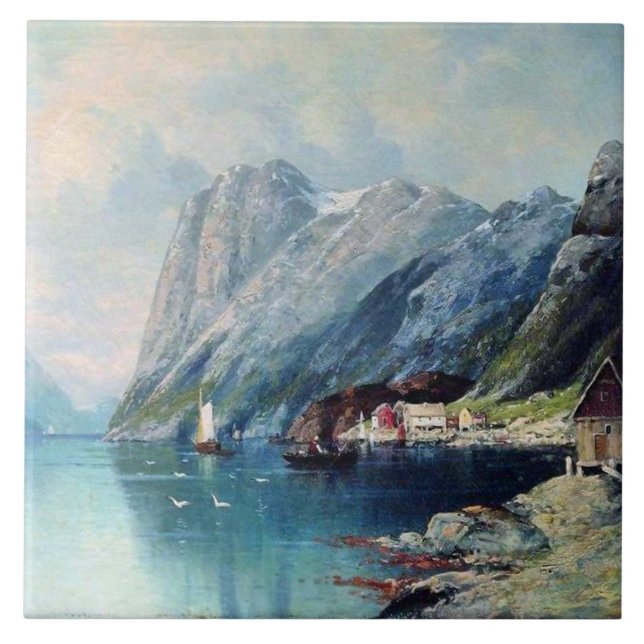 Fjord in Norway painting by Lev Lagorio Tile (Front)