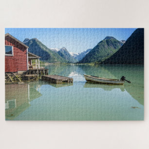 Fjord landscape with boat in Norway Jigsaw Puzzle