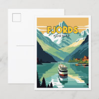 Fjord Norway vintage travel illustration
