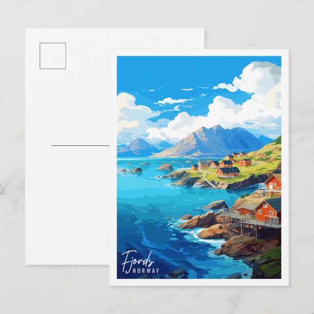 Fjords Norway vintage travel illustration Postcard (Front/Back)