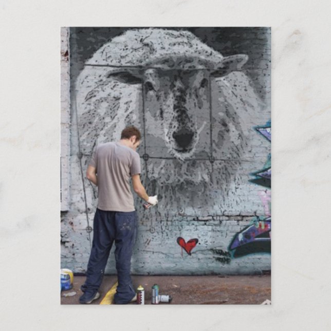 Fjun the sheep graffiti postcard (Front)