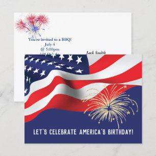 Flag 4th of July BBQ Party Invitation Postcard