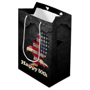 Flag and Bald Eagle 50th Birthday Medium Gift Bag