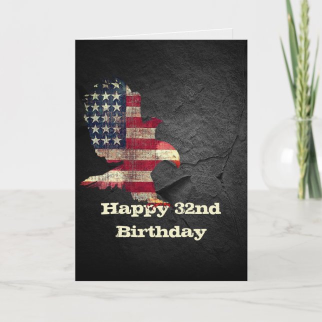 Flag and Bald Eagle for 32nd Birthday Card (Front)