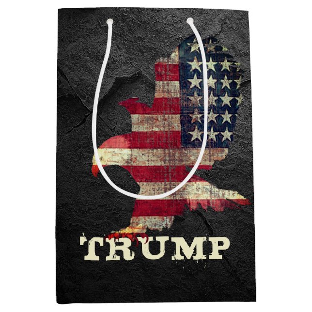 Flag and Bald Eagle Trump On Black Rock Medium Gift Bag (Front)