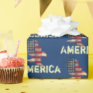 Flag and Bald Eagle with American Text Wrapping Paper
