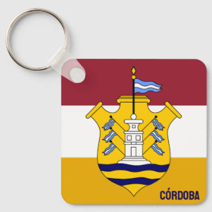 Flag and coa of Córdoba - city, Argentina Key Ring