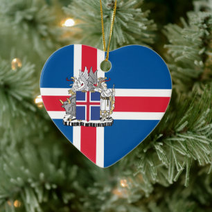Flag and coat of arms of Iceland Ceramic Tree Decoration