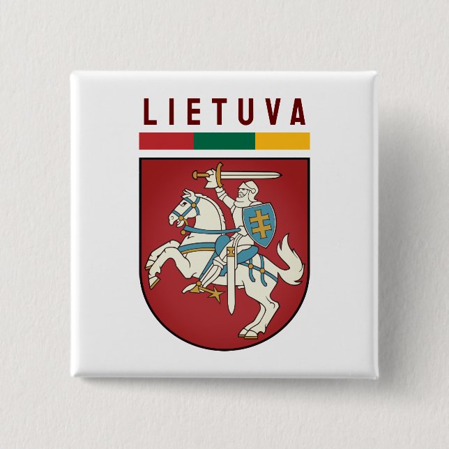 Flag and coat of arms of Lithuania 15 Cm Square Badge (Front)