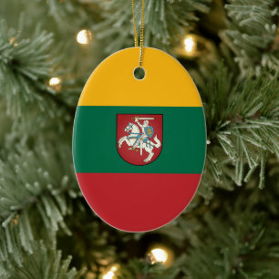 Flag and coat of arms of Lithuania Ceramic Tree Decoration
